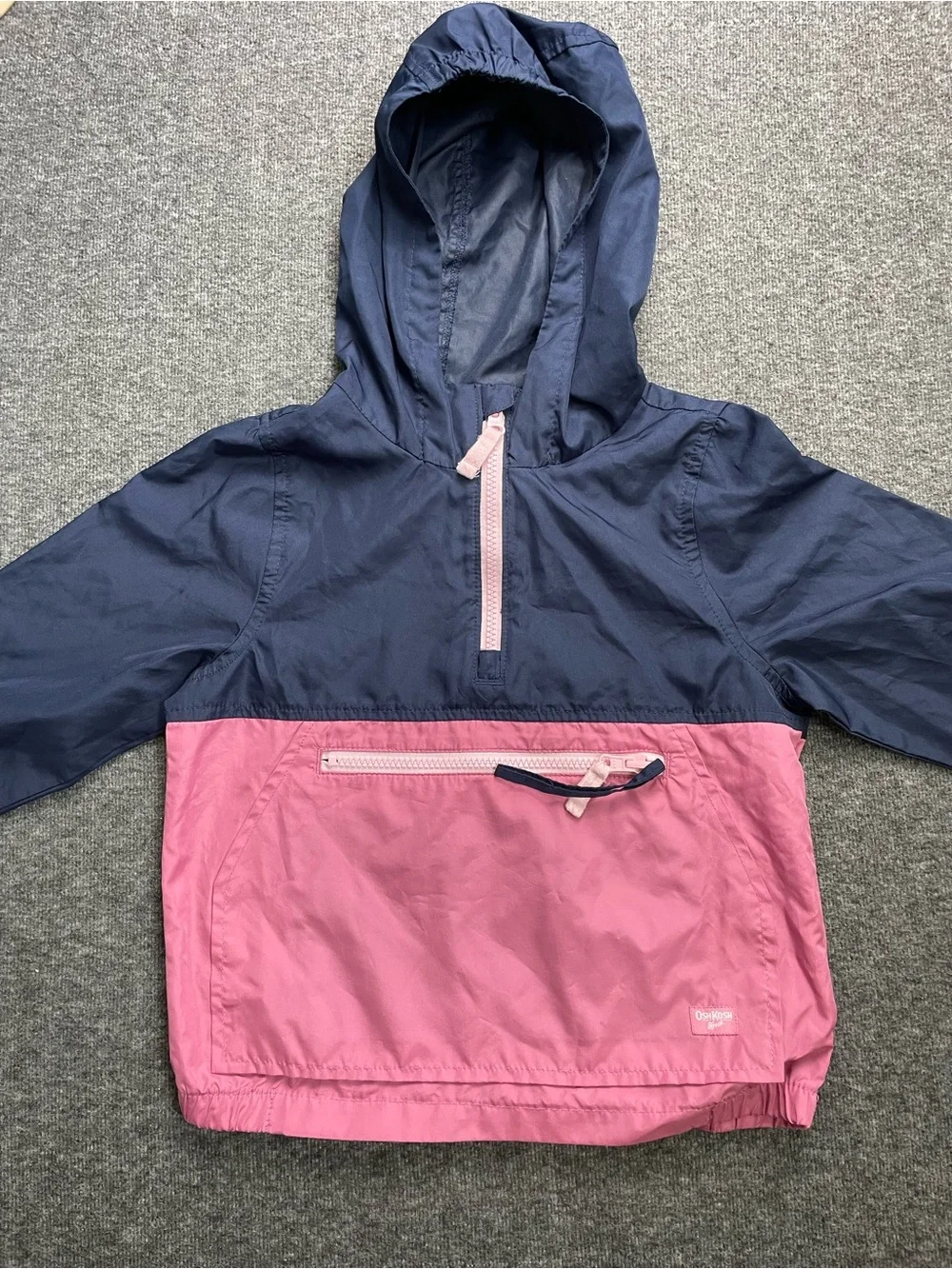 OshKosh B'gosh Girl’s 5 Packable Hooded Lightweight Windbreaker Jacket Navy Pink